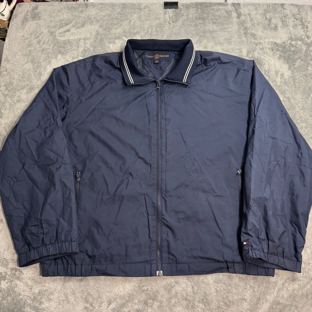 VTG 90s Tommy Hilfiger Golf Navy Blue Windbreaker Jacket Mens Large L Full Zip